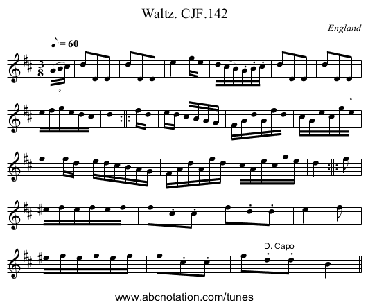 Waltz. CJF.142 - staff notation