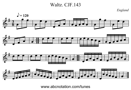 Waltz. CJF.143 - staff notation
