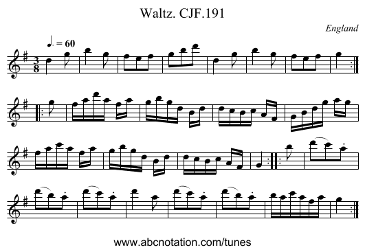 Waltz. CJF.191 - staff notation