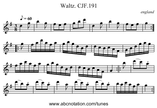 Waltz. CJF.191 - staff notation