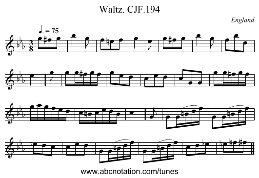 Waltz. CJF.194 - staff notation