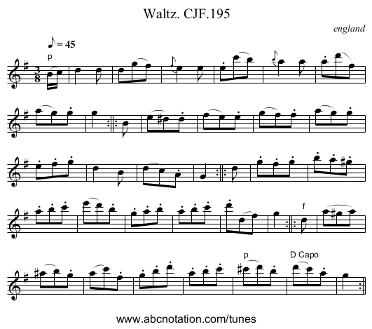 Waltz. CJF.195 - staff notation