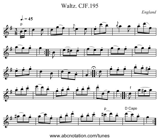 Waltz. CJF.195 - staff notation