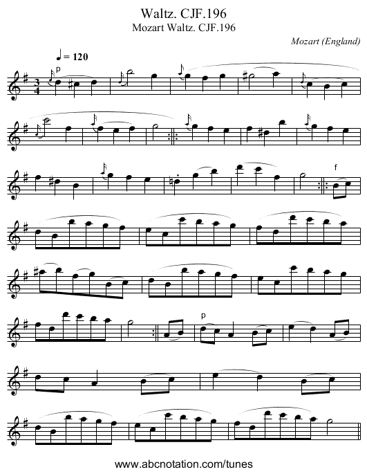 Waltz. CJF.196 - staff notation
