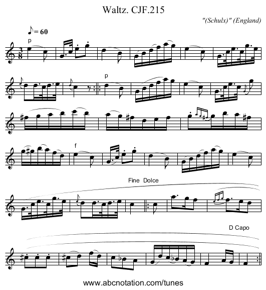 Waltz. CJF.215 - staff notation