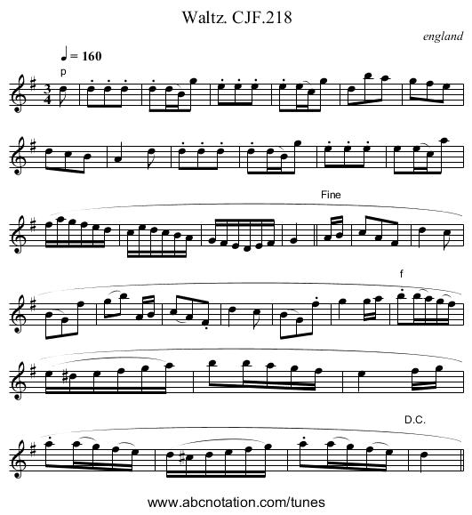 Waltz. CJF.218 - staff notation