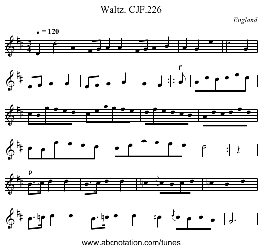 Waltz. CJF.226 - staff notation