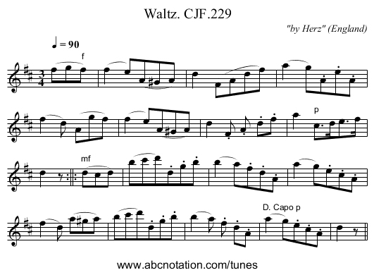 Waltz. CJF.229 - staff notation