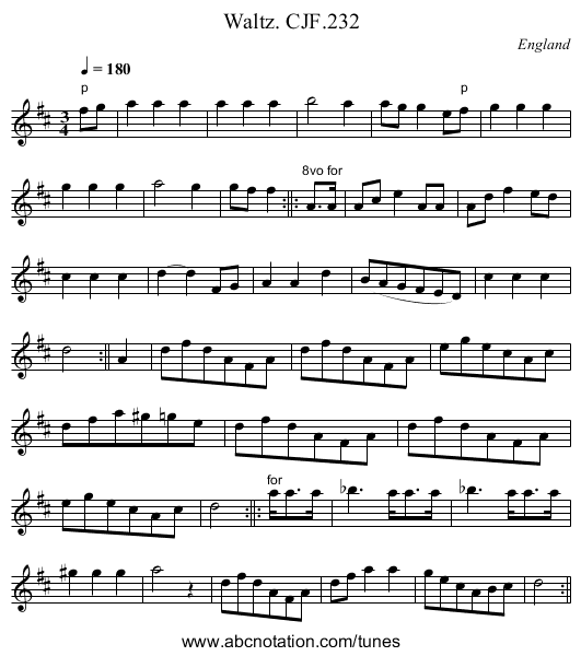 Waltz. CJF.232 - staff notation