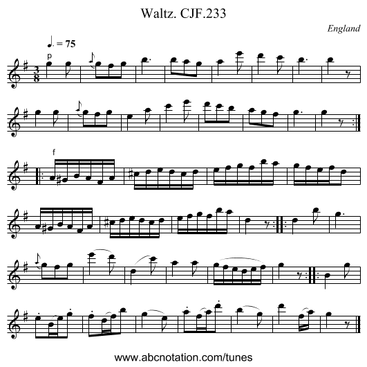 Waltz. CJF.233 - staff notation