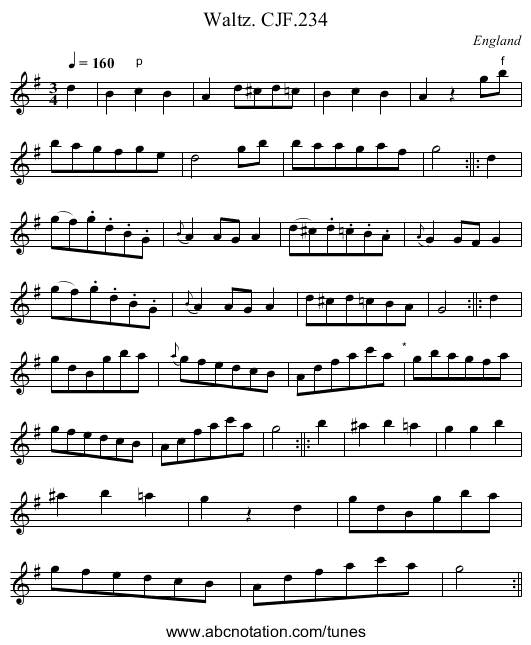 Waltz. CJF.234 - staff notation
