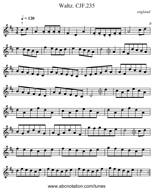 Waltz. CJF.235 - staff notation