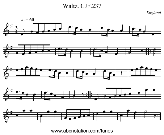 Waltz. CJF.237 - staff notation