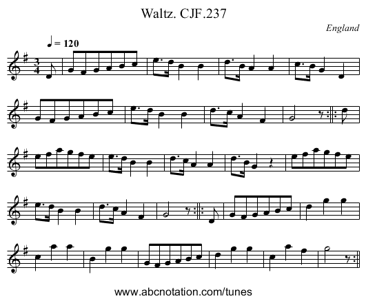Waltz. CJF.237 - staff notation