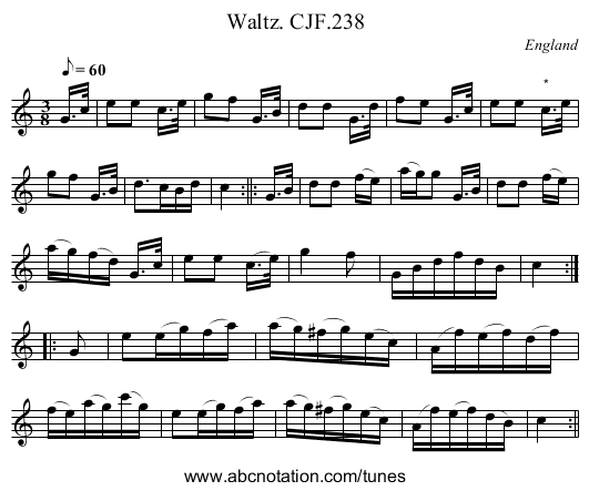 Waltz. CJF.238 - staff notation