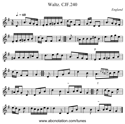 Waltz. CJF.240 - staff notation