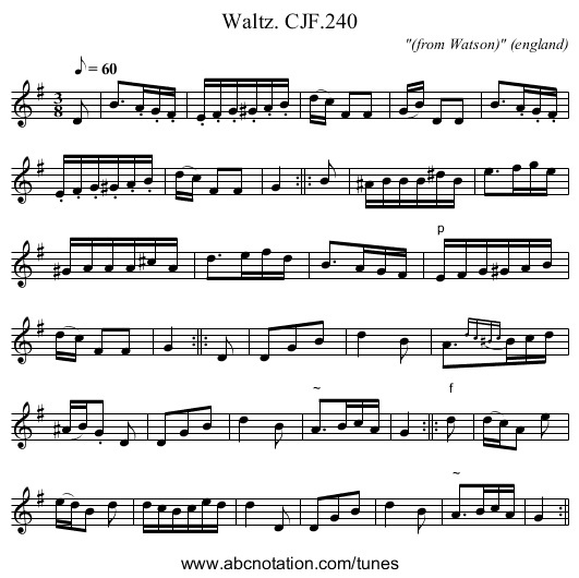 Waltz. CJF.240 - staff notation
