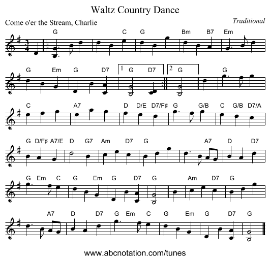 Waltz Country Dance - staff notation