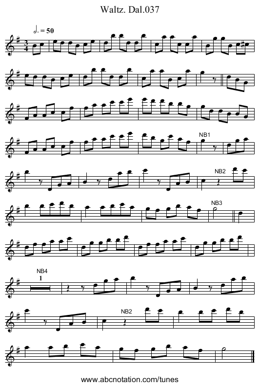 Waltz. Dal.037 - staff notation
