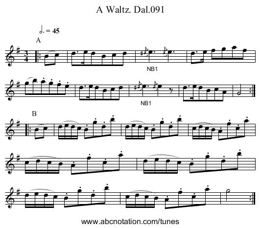 Waltz. Dal.091, A - staff notation