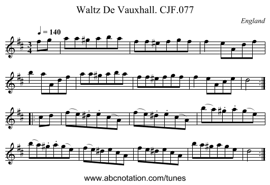 Waltz De Vauxhall. CJF.077 - staff notation