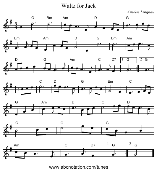 Waltz for Jack - staff notation