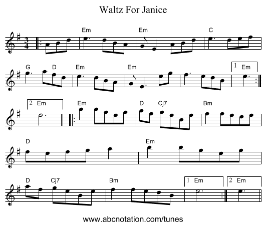 Waltz For Janice - staff notation