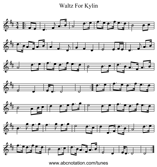Waltz For Kylin - staff notation