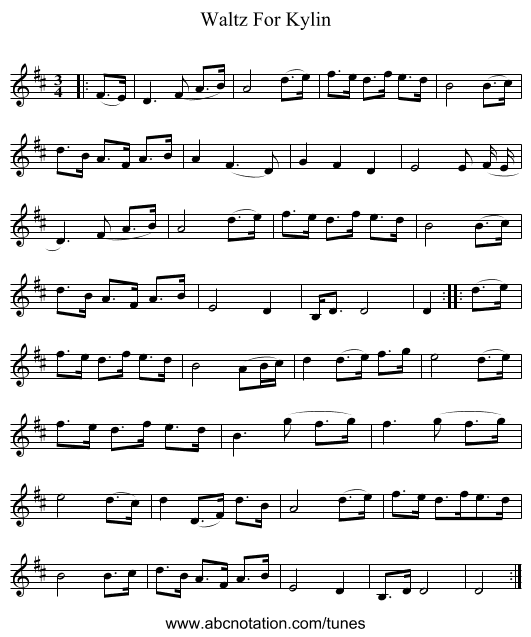 Waltz For Kylin - staff notation
