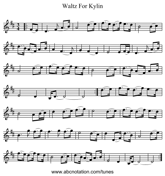 Waltz For Kylin - staff notation