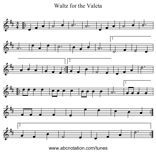 Waltz for the Valeta - staff notation
