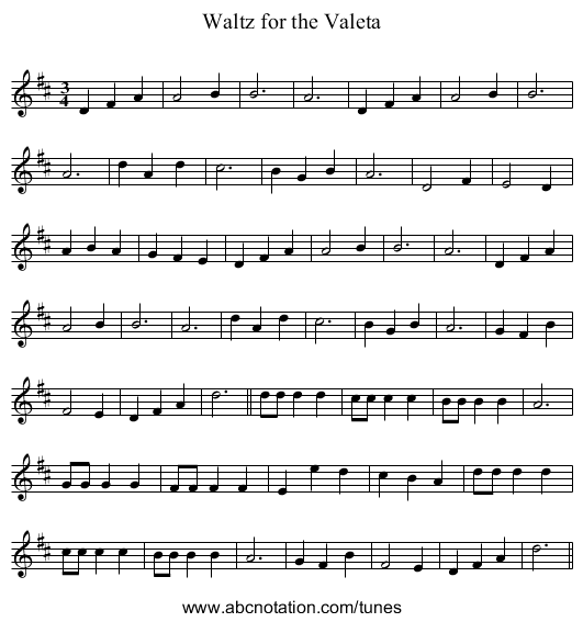 Waltz for the Valeta - staff notation