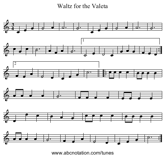 Waltz for the Valeta - staff notation