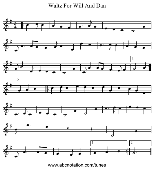 Waltz For Will And Dan - staff notation