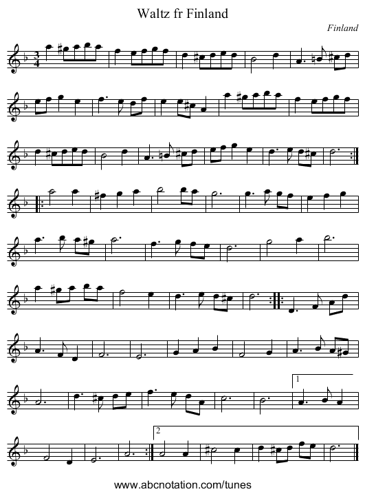Waltz fr Finland - staff notation