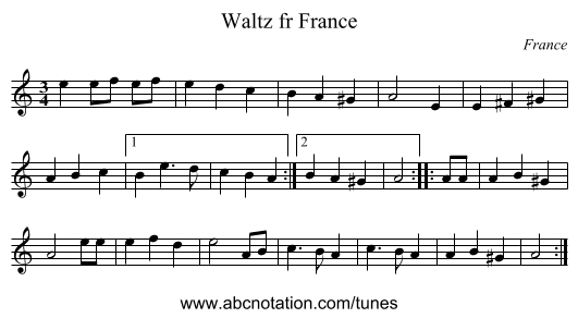 Waltz fr France - staff notation