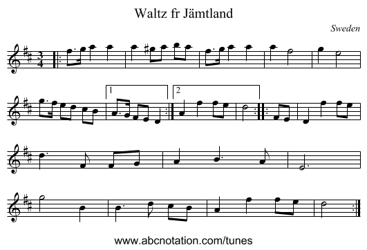 Waltz fr J&auml;mtland - staff notation