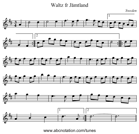 Waltz fr J&auml;mtland - staff notation