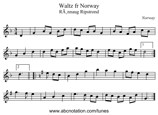 Waltz fr Norway - staff notation