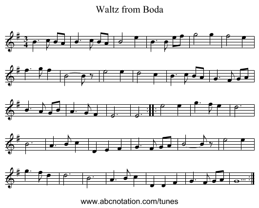 Waltz from Boda - staff notation