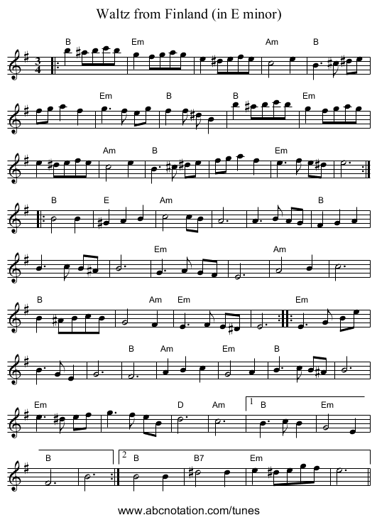 Waltz from Finland (in E minor) - staff notation