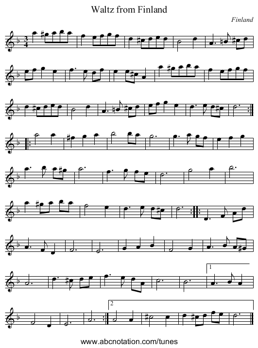 Waltz from Finland - staff notation