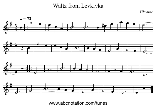 Waltz from Levkivka - staff notation