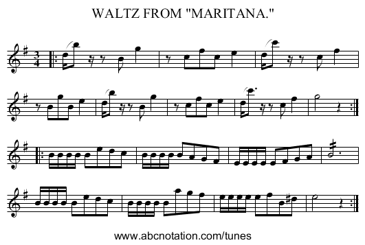 WALTZ FROM MARITANA. - staff notation