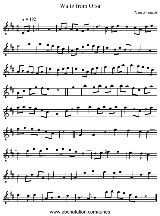 Waltz from Orsa - staff notation
