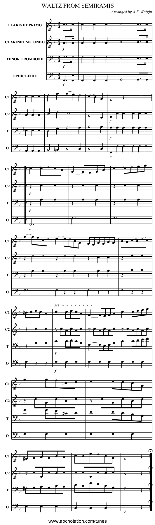 WALTZ FROM SEMIRAMIS - staff notation