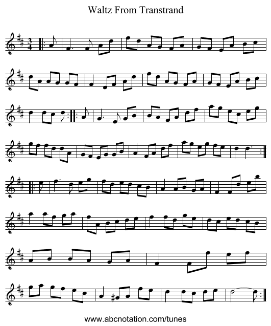 Waltz From Transtrand - staff notation