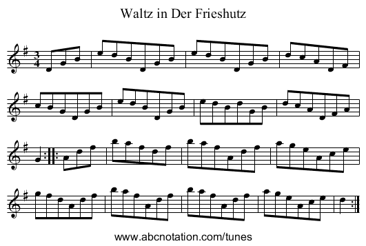 Waltz in Der Frieshutz - staff notation