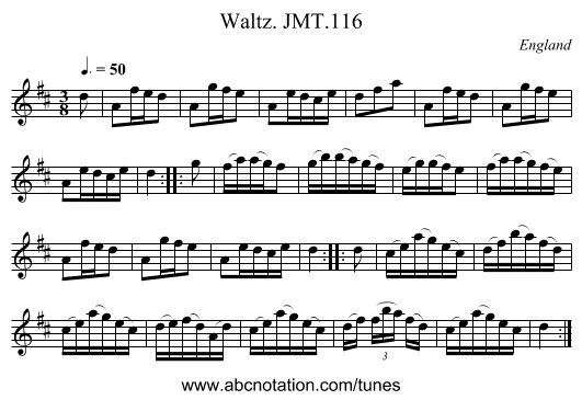 Waltz. JMT.116 - staff notation