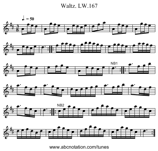 Waltz. LW.167 - staff notation